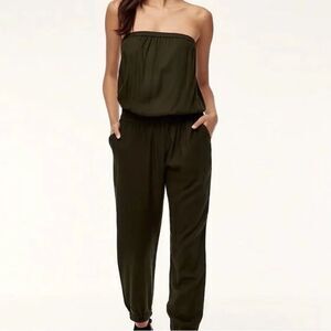 Anthropologie Talula Army Green Strapless Jogger Jumpsuit Size XS